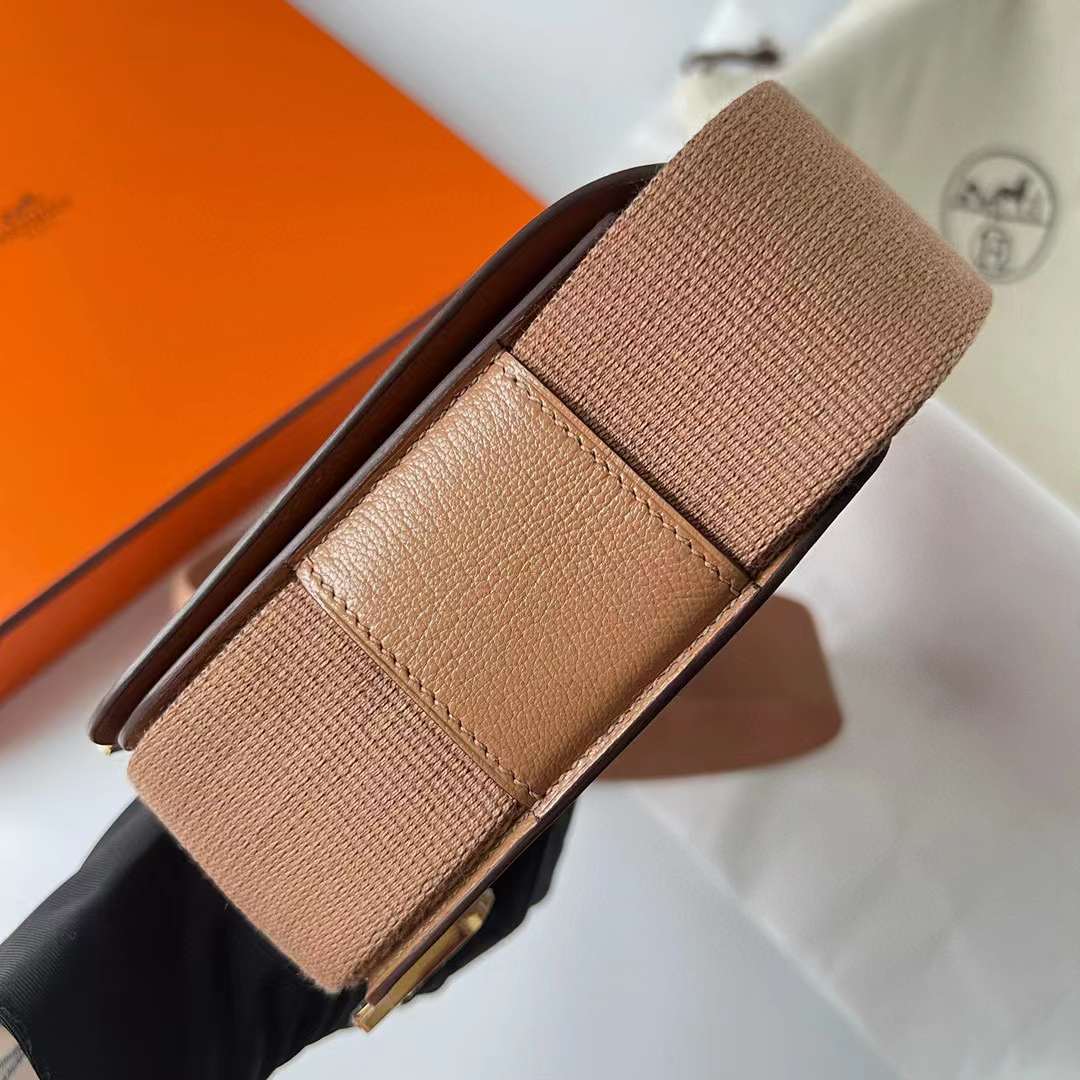 Hermès（爱马仕）Geta Chevre 进口山羊皮 2J 雀木色 金扣 20cm 全手工蜡线缝制 Ghw