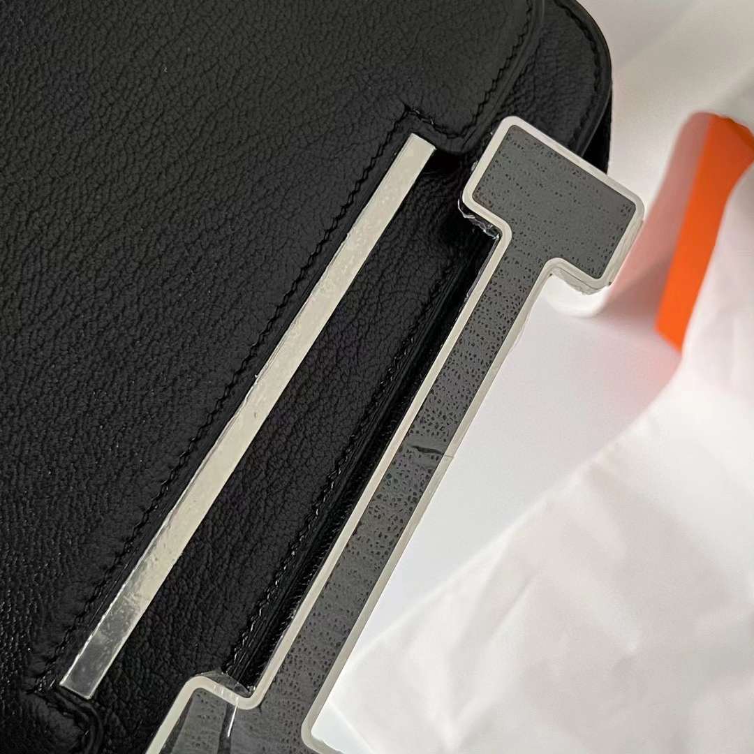 Hermès（爱马仕）Geta Chevre 进口山羊皮 Ck89 黑色 银扣 20cm 全手工蜡线缝制 Phw