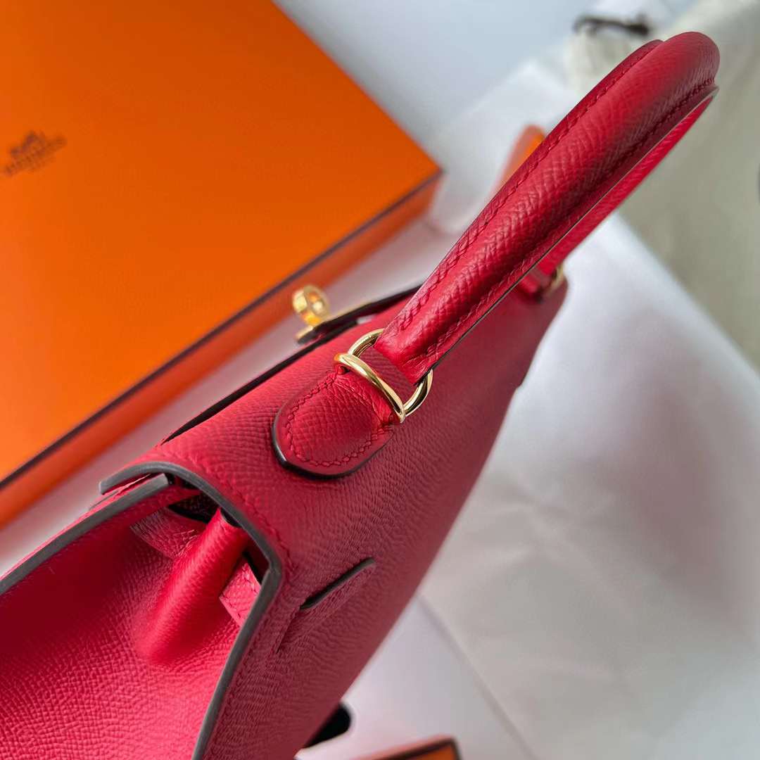 Hermès（爱马仕）Kelly 凯莉包 Epsom Q5 国旗红 金扣 25cm 全手工蜡线缝制 Ghw