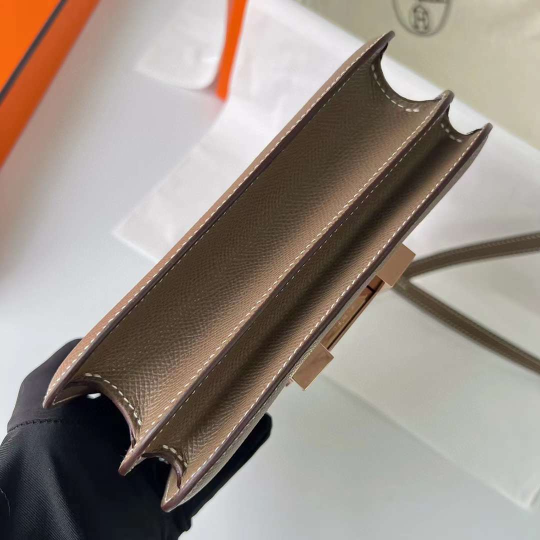 Hermès（爱马仕）Constance 空姐包 Epsom Ck18 大象灰 玫瑰金扣 19cm 全手工蜡线缝制 Rghw