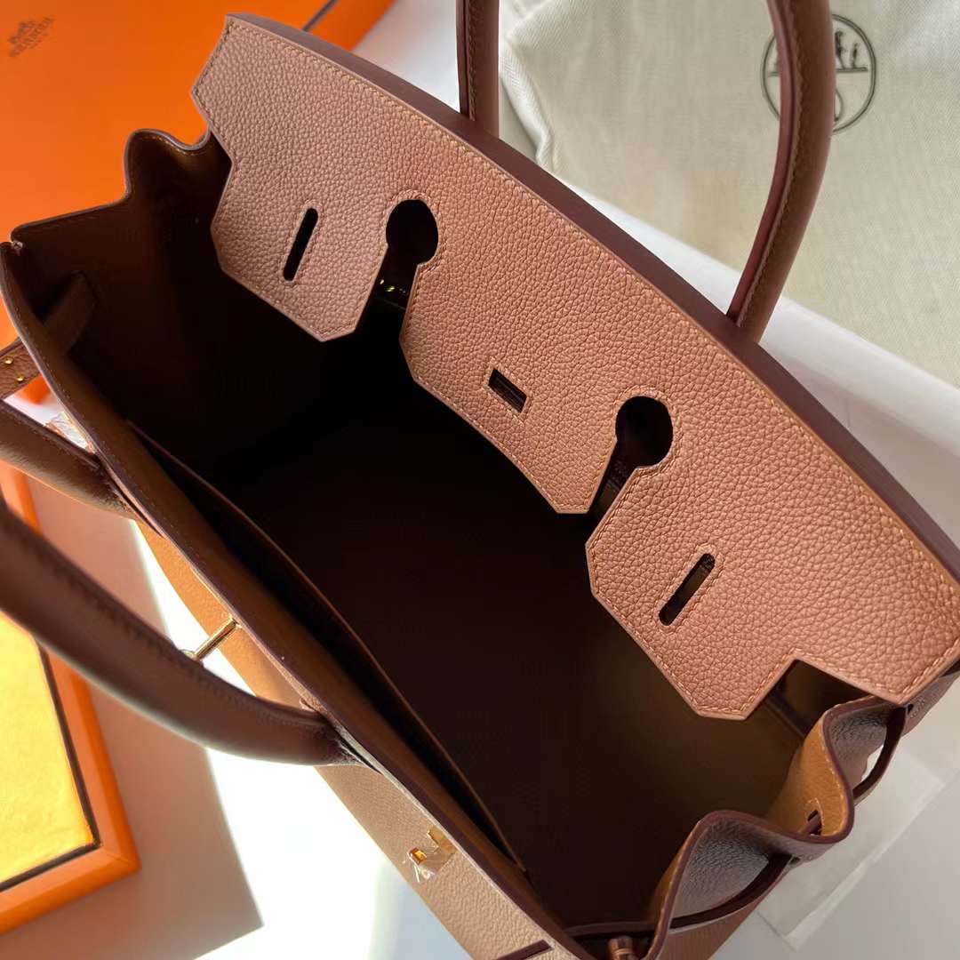 Hermès（爱马仕）Birkin 铂金包 Togo皮 Ck37 金棕色 走本色线 金扣 30cm 全手工蜡线缝制 Ghw