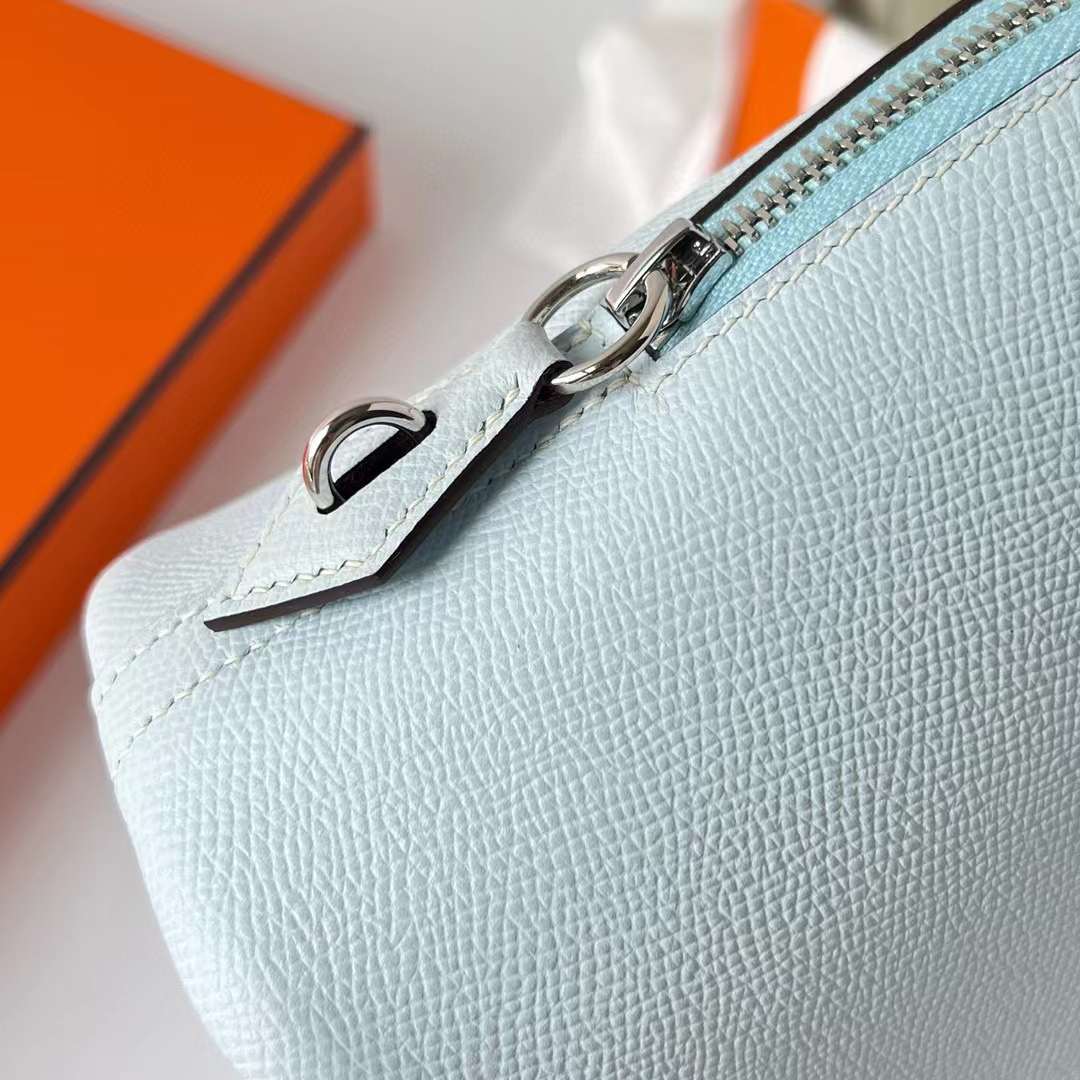 Hermès（爱马仕）Bolide 保龄球包 Epsom T0 雾蓝色 银扣 25cm 全手工蜡线缝制 Phw