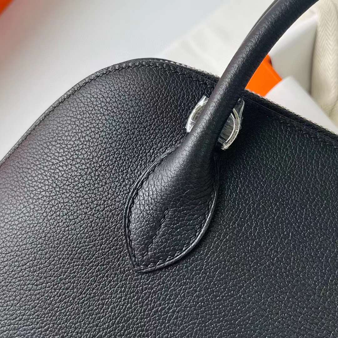 Hermès（爱马仕）Bolide 保龄球包 Evercolor Ck89 黑色 银扣 25cm 全手工蜡线缝制 Phw