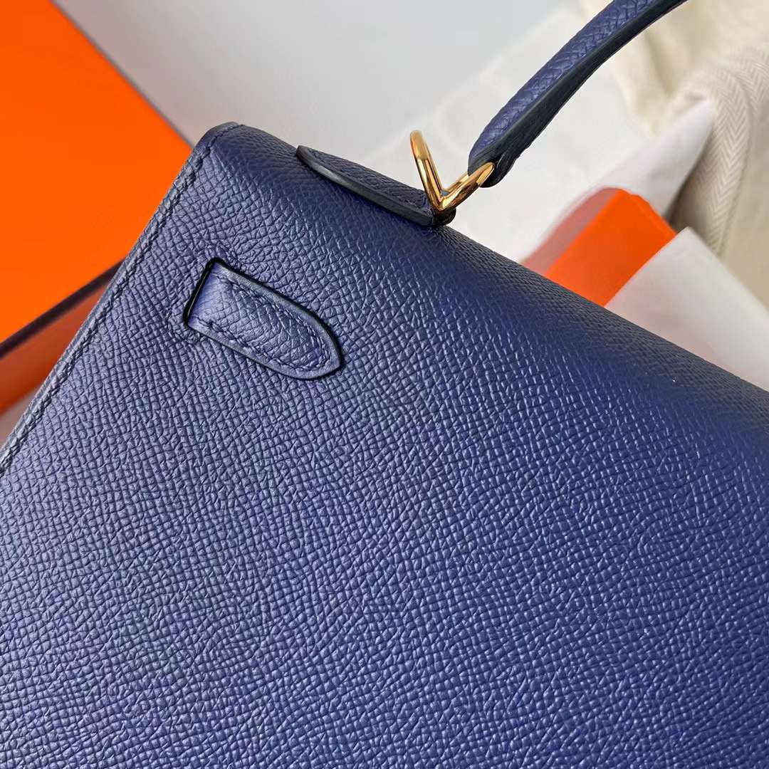 Hermès（爱马仕）Kelly 凯莉包 Epsom皮 Ck73 宝石蓝 金扣 25cm 全手工蜡线缝制 Ghw