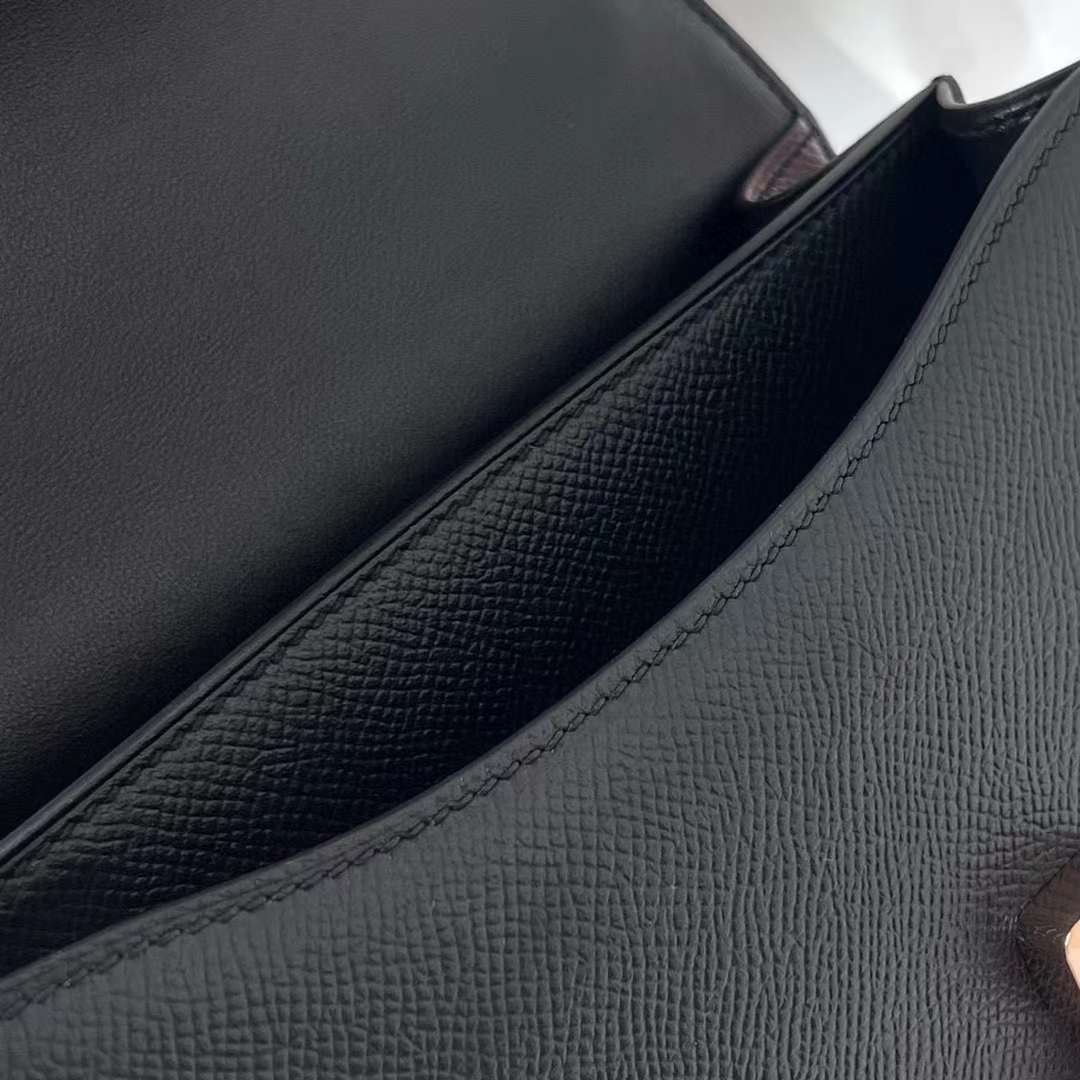 Hermès（爱马仕）Constance 康斯坦斯 Epsom Ck89 黑色 玫瑰金扣 19cm 全手工蜡线缝制 Rghw
