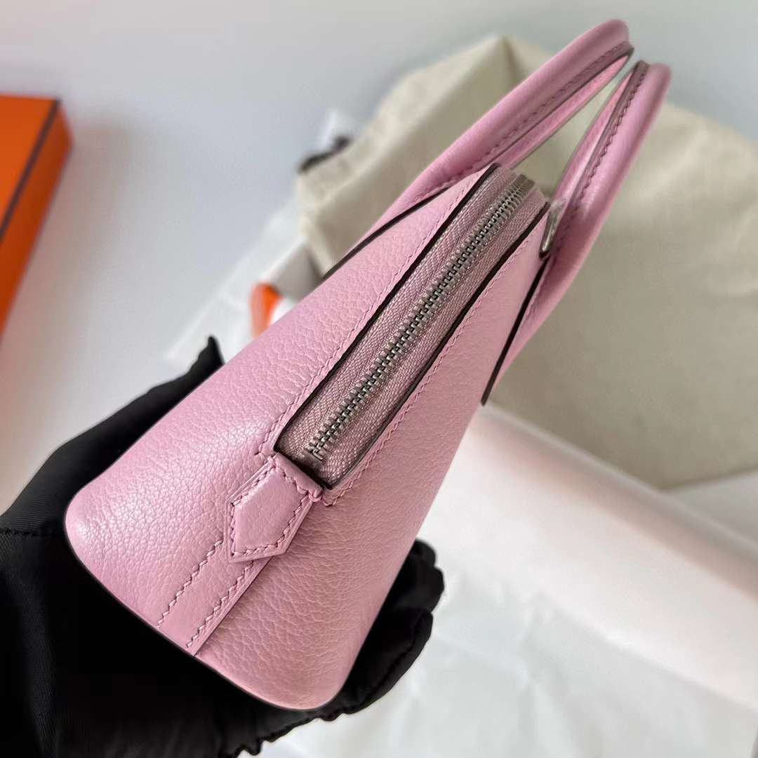 Hermès（爱马仕）Mini Bolide 迷你保龄球包 Chevre 山羊皮 X9 锦葵紫 银扣 19cm 全手工蜡线缝制 Phw