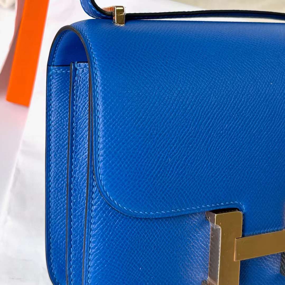 Hermès（爱马仕）Constance 空姐包 Epsom Ck71 法国蓝 金扣 19cm 全手工蜡线缝制 ghw