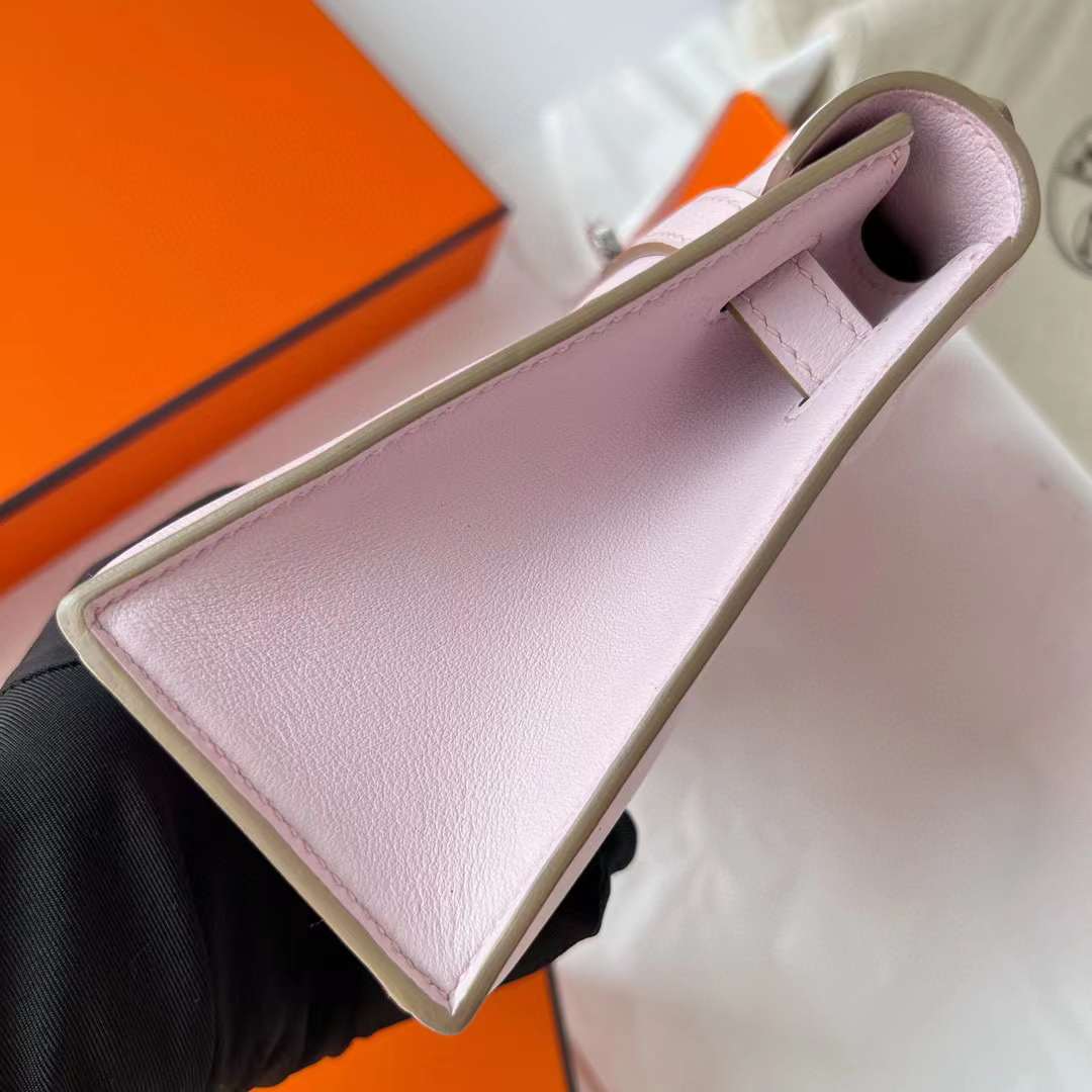 Hermès（爱马仕）Mini Kelly Pochette Epsom 09 梦幻粉紫 银扣 22cm 全手工蜡线缝制 Phw