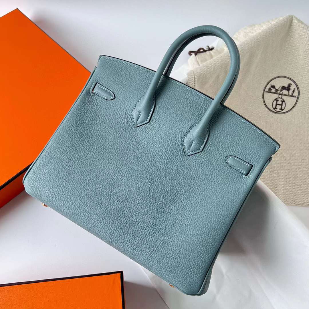 Hermès（爱马仕）Birkin 铂金包 Togo 顶级小牛皮 7G 天青色 金扣 25cm 全手工蜡线缝制 Ghw