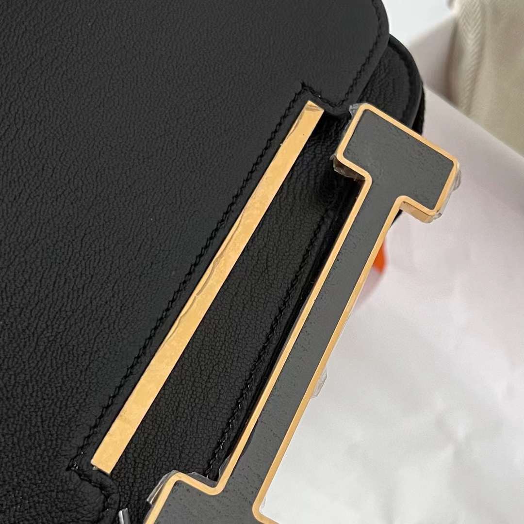 Hermès（爱马仕）Geta Chevre 进口山羊皮 Ck89 黑色 金扣 20cm 全手工蜡线缝制 Ghw