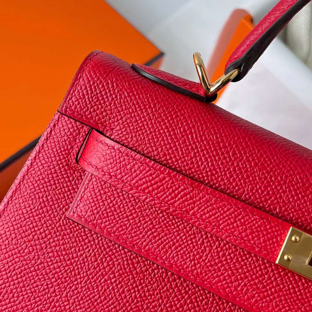 Hermès（爱马仕）Kelly 凯莉包 Epsom Q5 国旗红 金扣 25cm 全手工蜡线缝制 Ghw
