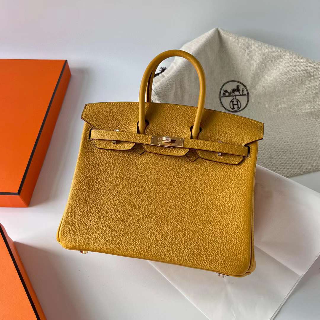 Hermès（爱马仕）Birkin 铂金包 Togo 9D 琥珀黄 金扣 25cm 全手工蜡线缝制 Ghw