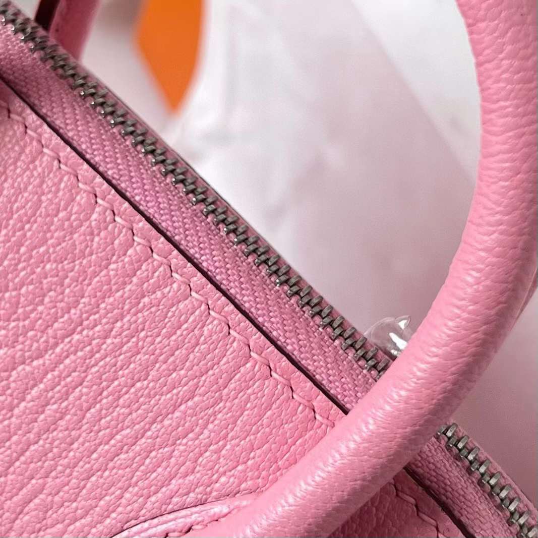 Hermès（爱马仕）Mini Bolide 迷你保龄球 Chevre 进口山羊皮 1Q 奶昔粉 银扣 19cm 全手工蜡线缝制 Phw