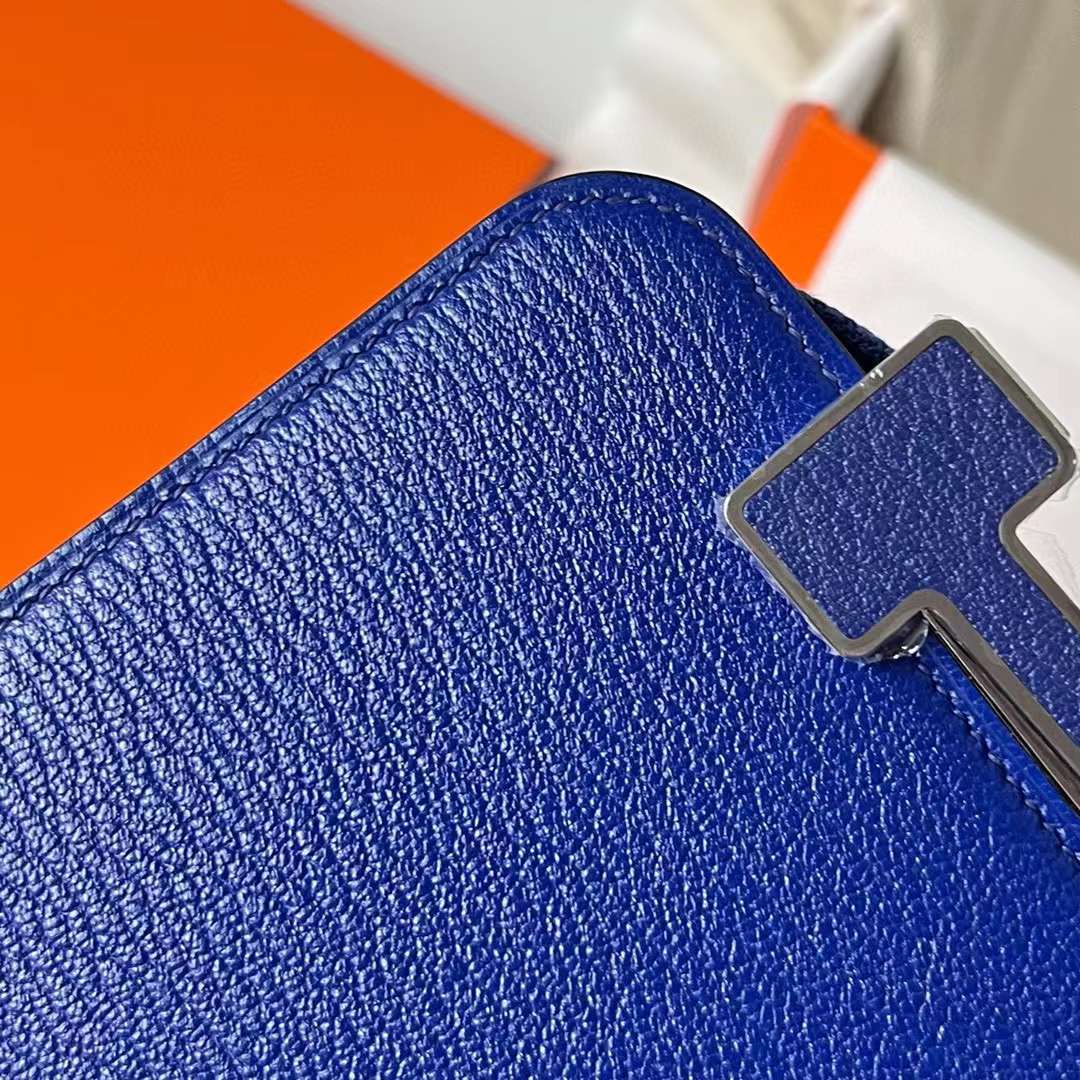 Hermès（爱马仕）Geta Chevre 进口山羊皮 7T 电光蓝 银扣 20cm 全手工蜡线缝制 Phw