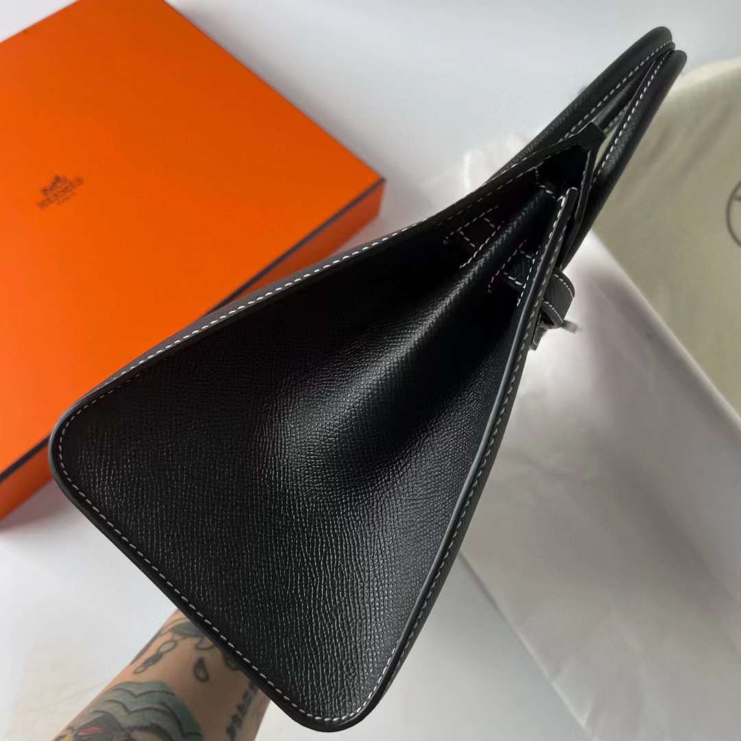 Hermès（爱马仕）Birkin Sellier Epsom Ck89 黑色 银扣 走白色线 25cm 全手工蜡线缝制 Phw