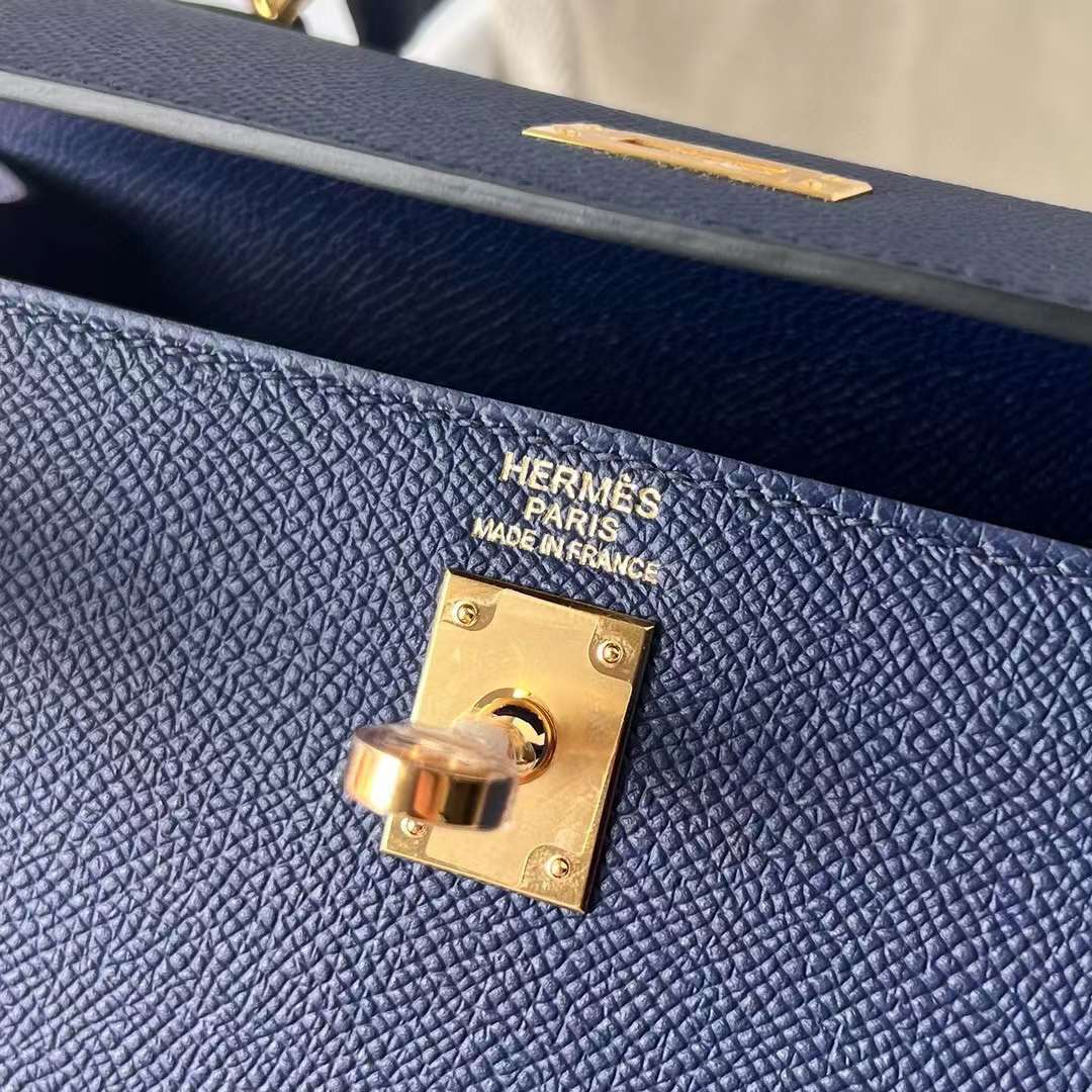 Hermès（爱马仕）Kelly 凯莉包 Epsom皮 Ck73 宝石蓝 金扣 25cm 全手工蜡线缝制 Ghw