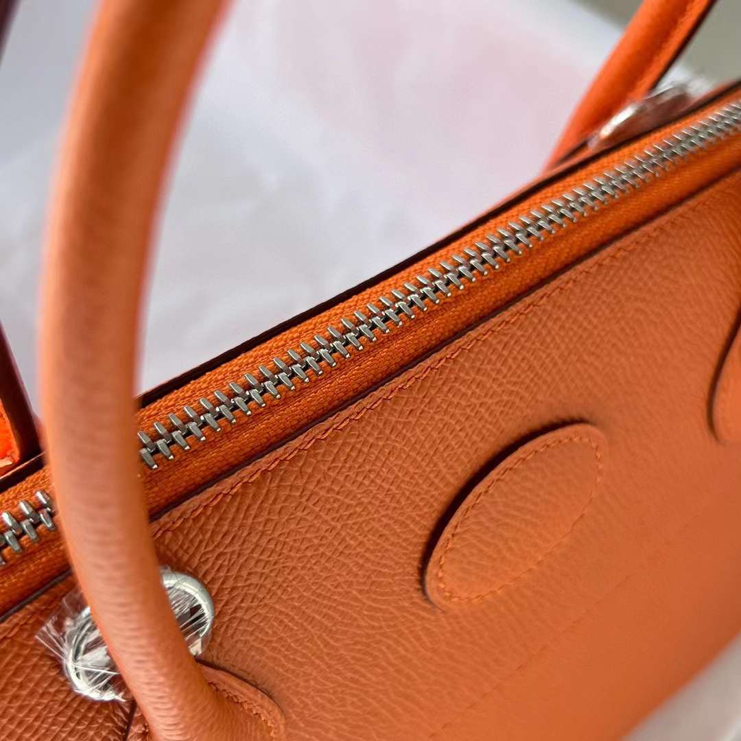 Hermès（爱马仕）Bolide 保龄球包 Epsom Ck93 橙色 银扣 27cm 全手工蜡线缝制 Phw