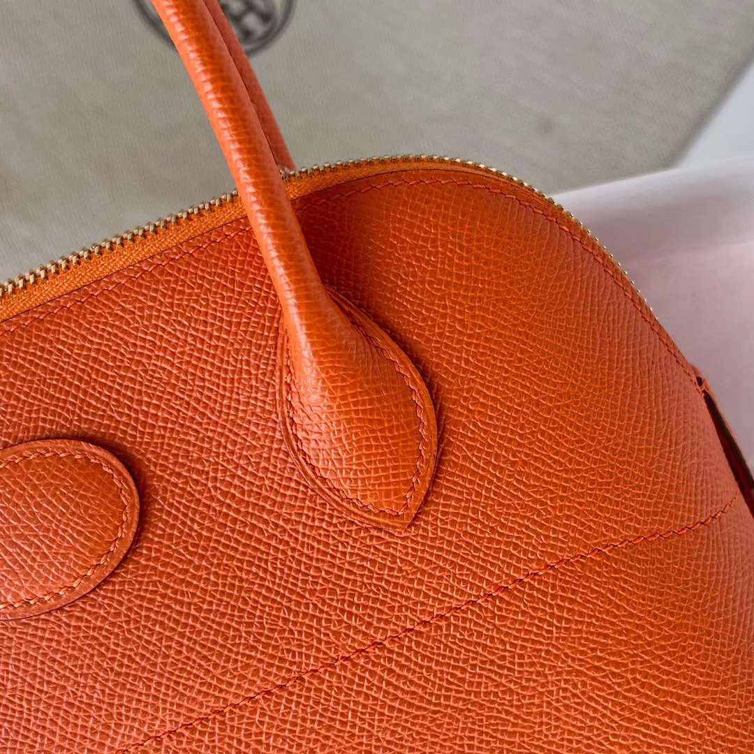 Hermès（爱马仕）Bolide 保龄球包 Epsom Ck93 橙色 金扣 27cm 全手工蜡线缝制 Ghw