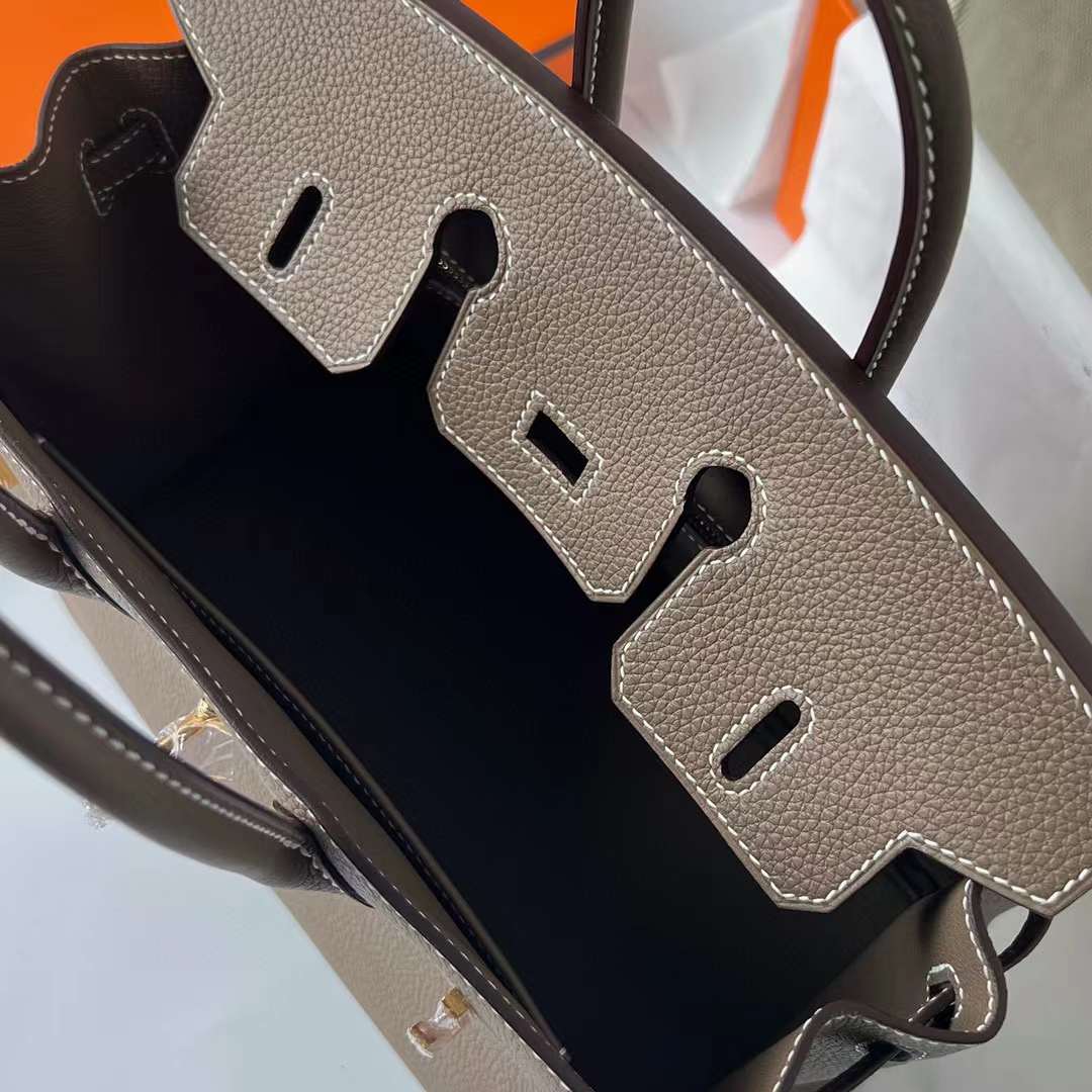 Hermès（爱马仕）Birkin 铂金包 Togo 进口小牛皮 Ck18 大象灰 金扣 25cm 全手工蜡线缝制 Ghw
