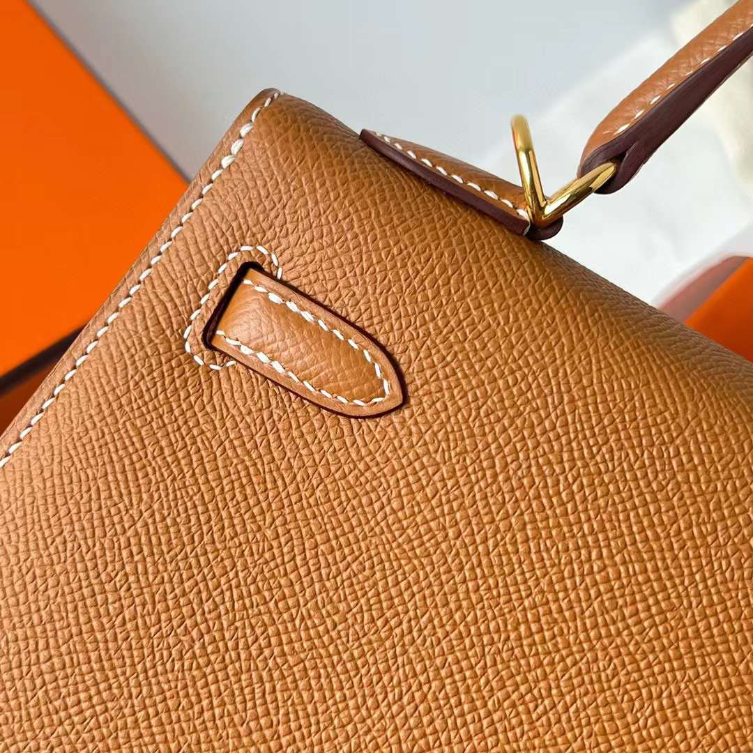 Hermès（爱马仕）Kelly 凯莉包 Epsom皮 金棕色 金扣 25cm 全手工蜡线缝制 Ghw