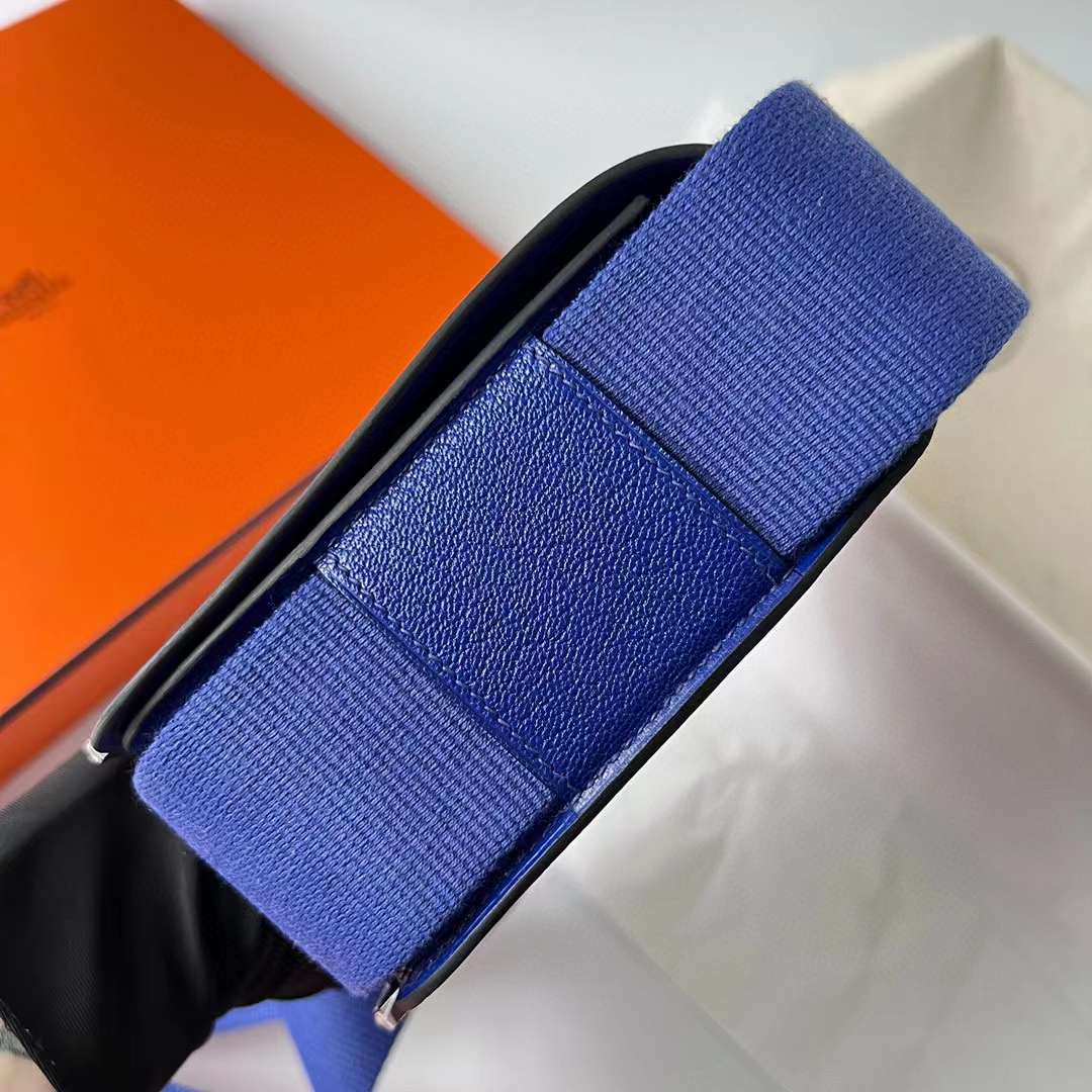 Hermès（爱马仕）Geta Chevre 进口山羊皮 7T 电光蓝 银扣 20cm 全手工蜡线缝制 Phw