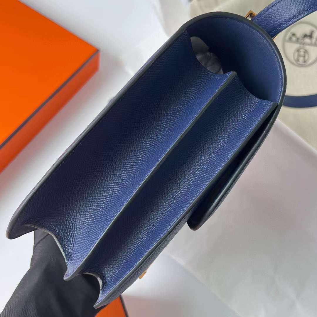 Hermès（爱马仕）Constance 康斯坦斯 Epsom Ck73 宝石蓝 金扣 24cm 全手工蜡线缝制 Ghw