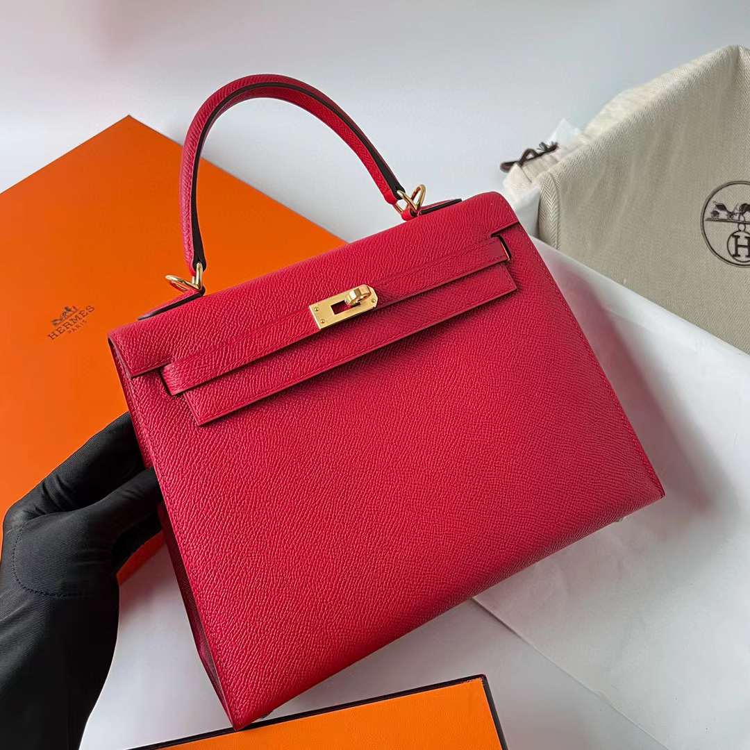 Hermès（爱马仕）Kelly 凯莉包 Epsom Q5 国旗红 金扣 25cm 全手工蜡线缝制 Ghw