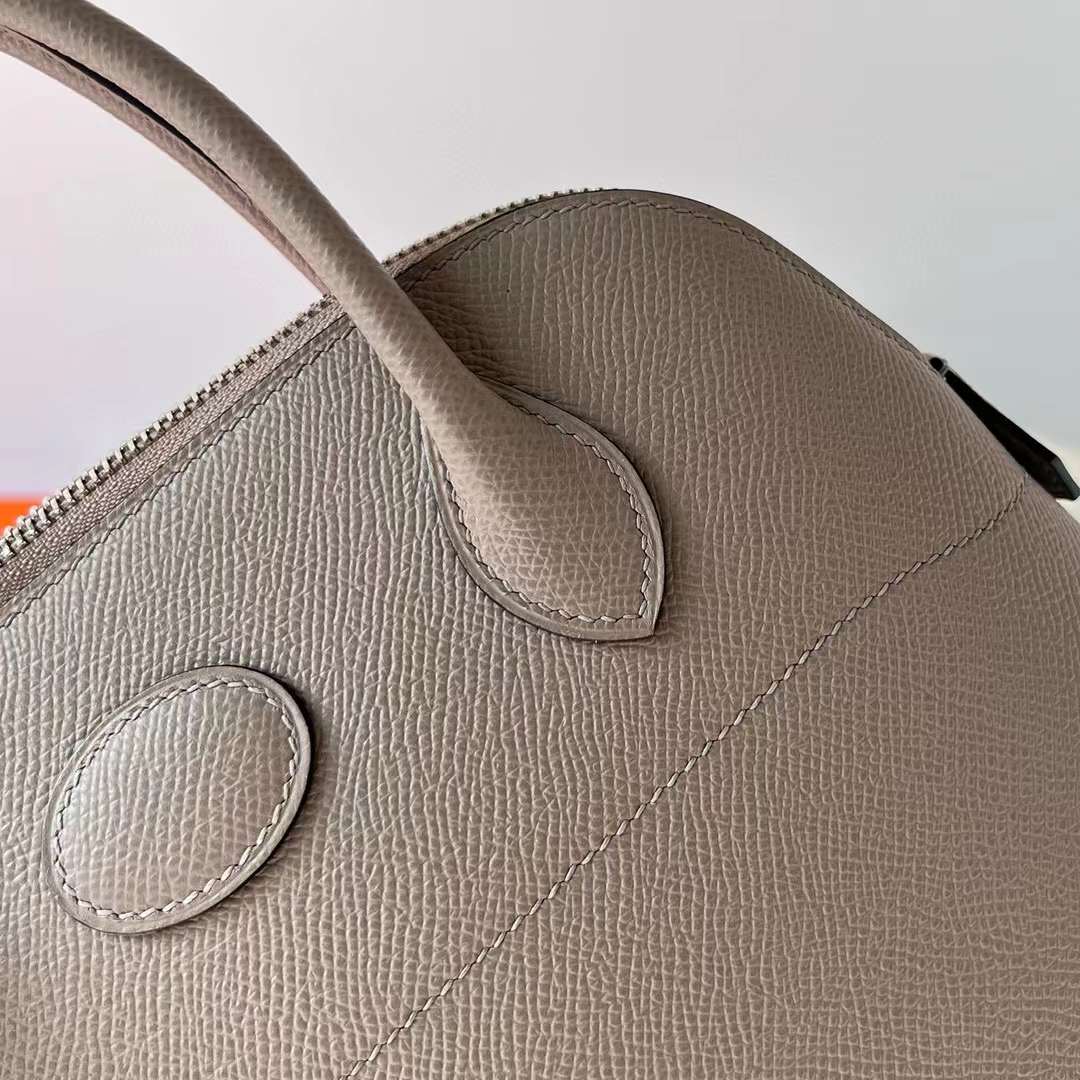 Hermès（爱马仕）Bolide 保龄球包 Epsom M8 沥青灰 银扣 27cm 全手工蜡线缝制 Phw