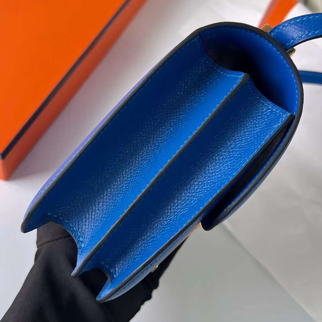 Hermès（爱马仕）Constance 空姐包 Epsom Ck71 法国蓝 金扣 19cm 全手工蜡线缝制 ghw