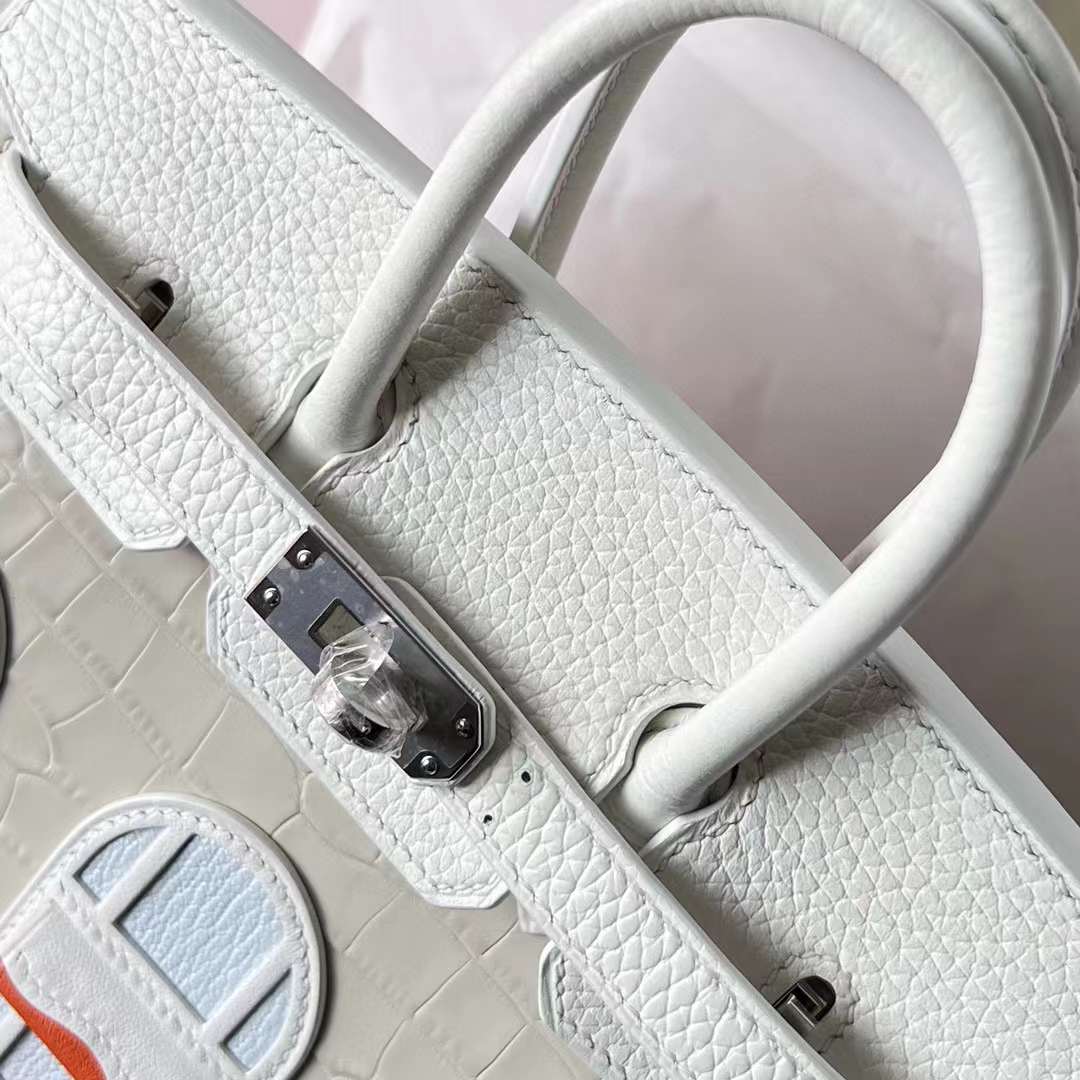 Hermès（爱马仕）Birkin 小房子 白色 银扣 20cm 全手工蜡线缝制 Phw