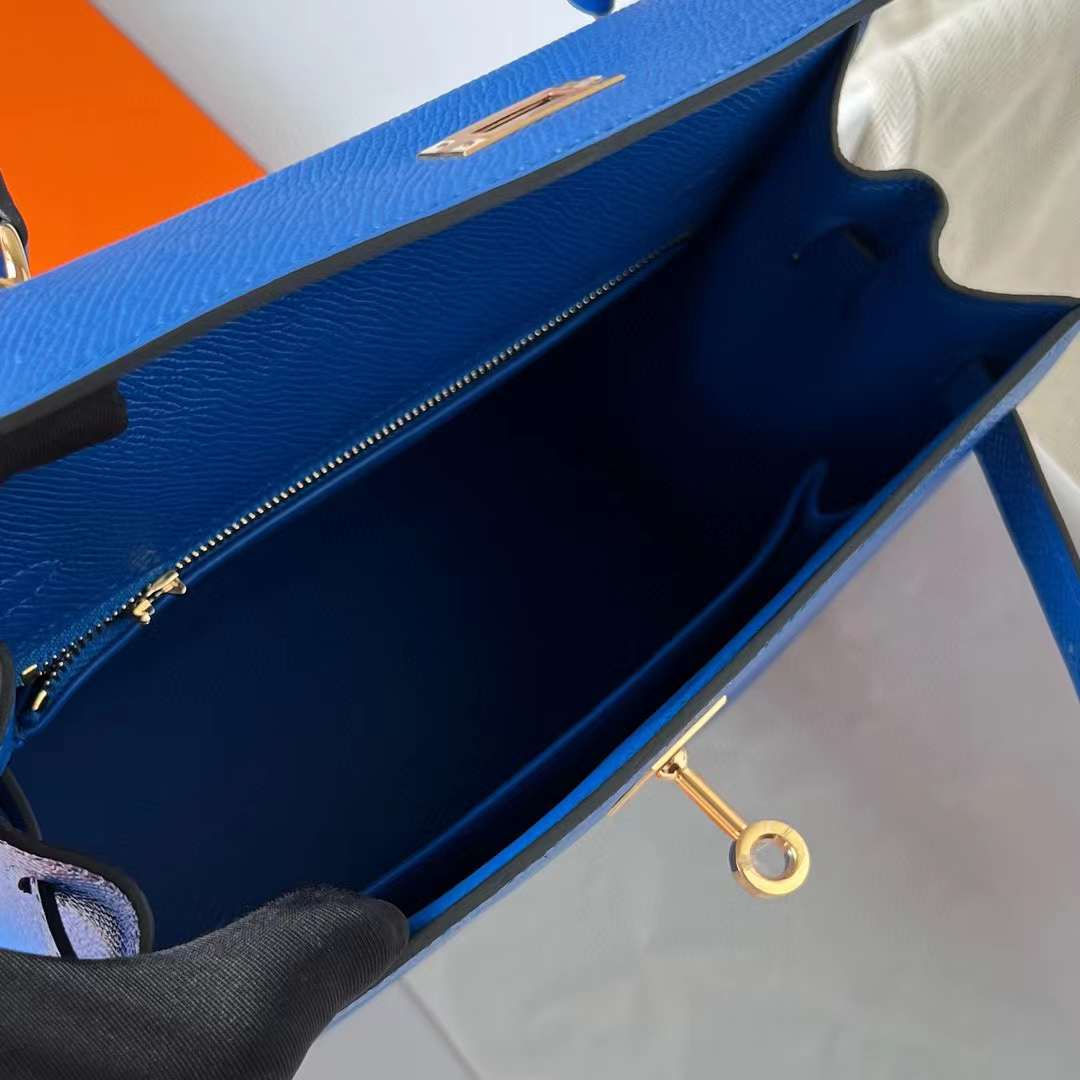 Hermès（爱马仕）Kelly 凯莉包 Epsom 掌纹皮 71 法国蓝 金扣 25cm 全手工蜡线缝制 Ghw
