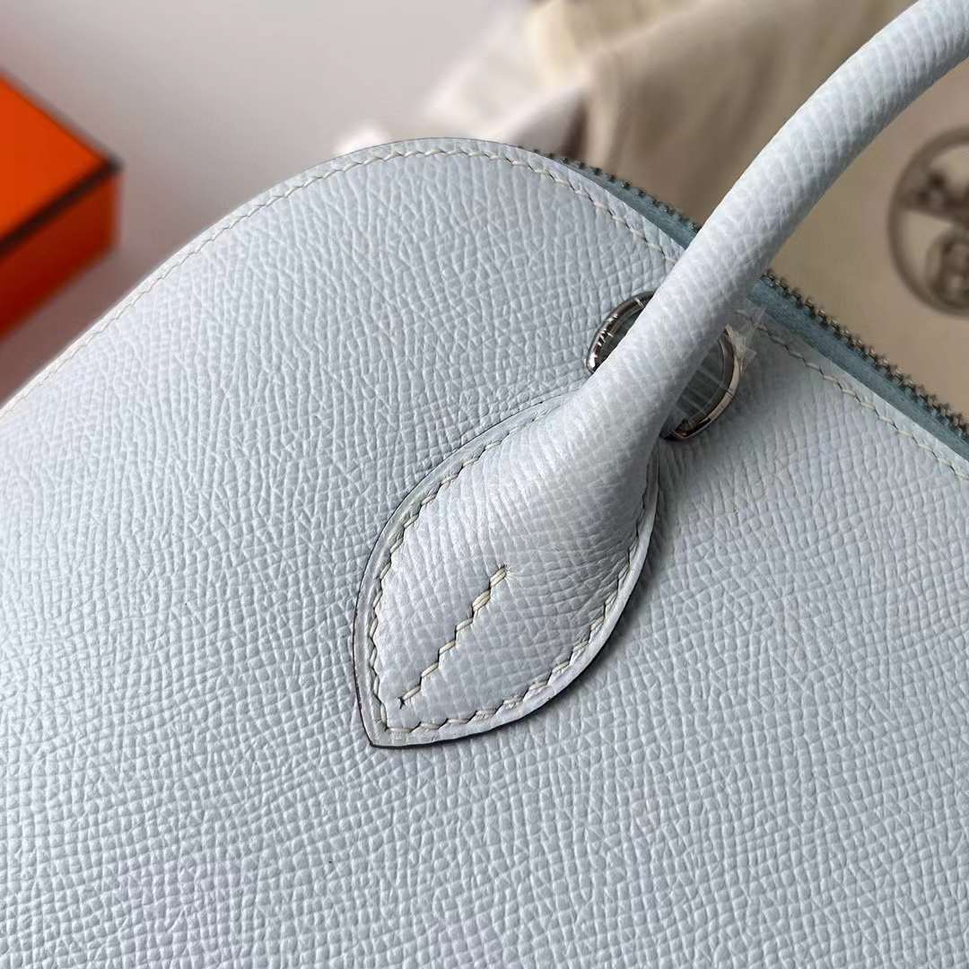 Hermès（爱马仕）Bolide 保龄球包 Epsom T0 雾蓝色 银扣 25cm 全手工蜡线缝制 Phw