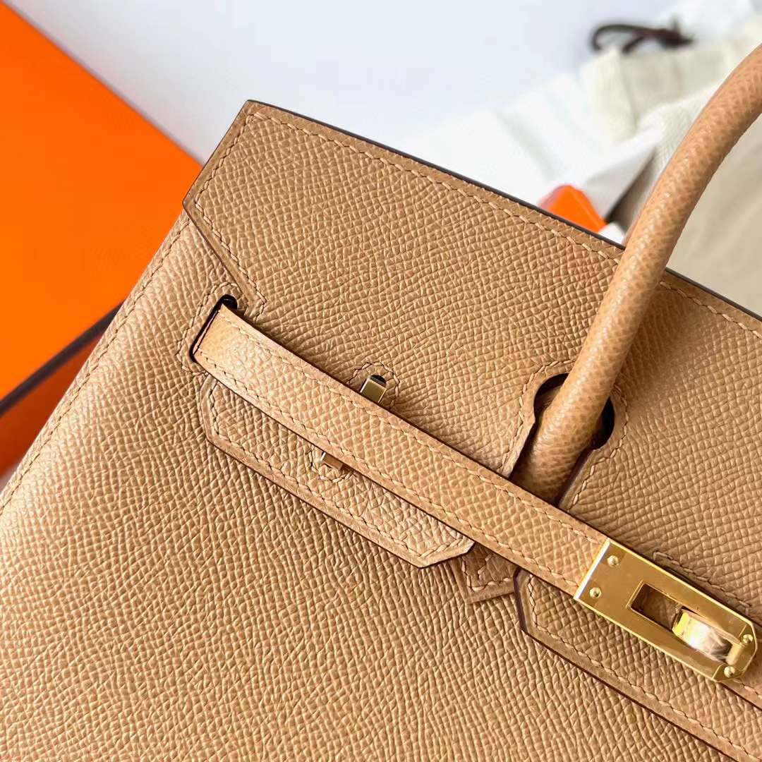 Hermès（爱马仕）Birkin Sellier Epsom 0M 奶茶色 金扣 25cm 全手工蜡线缝制 Ghw