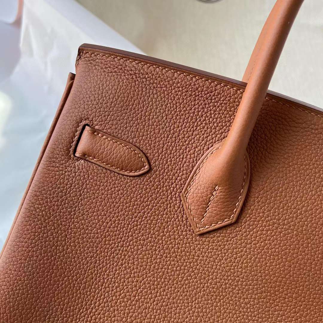 Hermès（爱马仕）Birkin 铂金包 Togo皮 Ck37 金棕色 走本色线 金扣 30cm 全手工蜡线缝制 Ghw