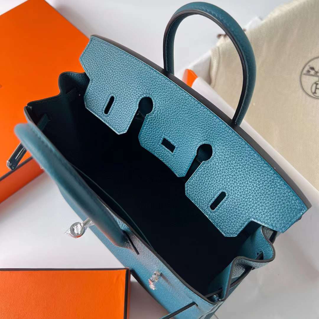 Hermès（爱马仕）Birkin 铂金包 Togo 顶级小牛皮 W0 博斯普鲁斯绿 银扣 25cm 全手工蜡线缝制 Phw