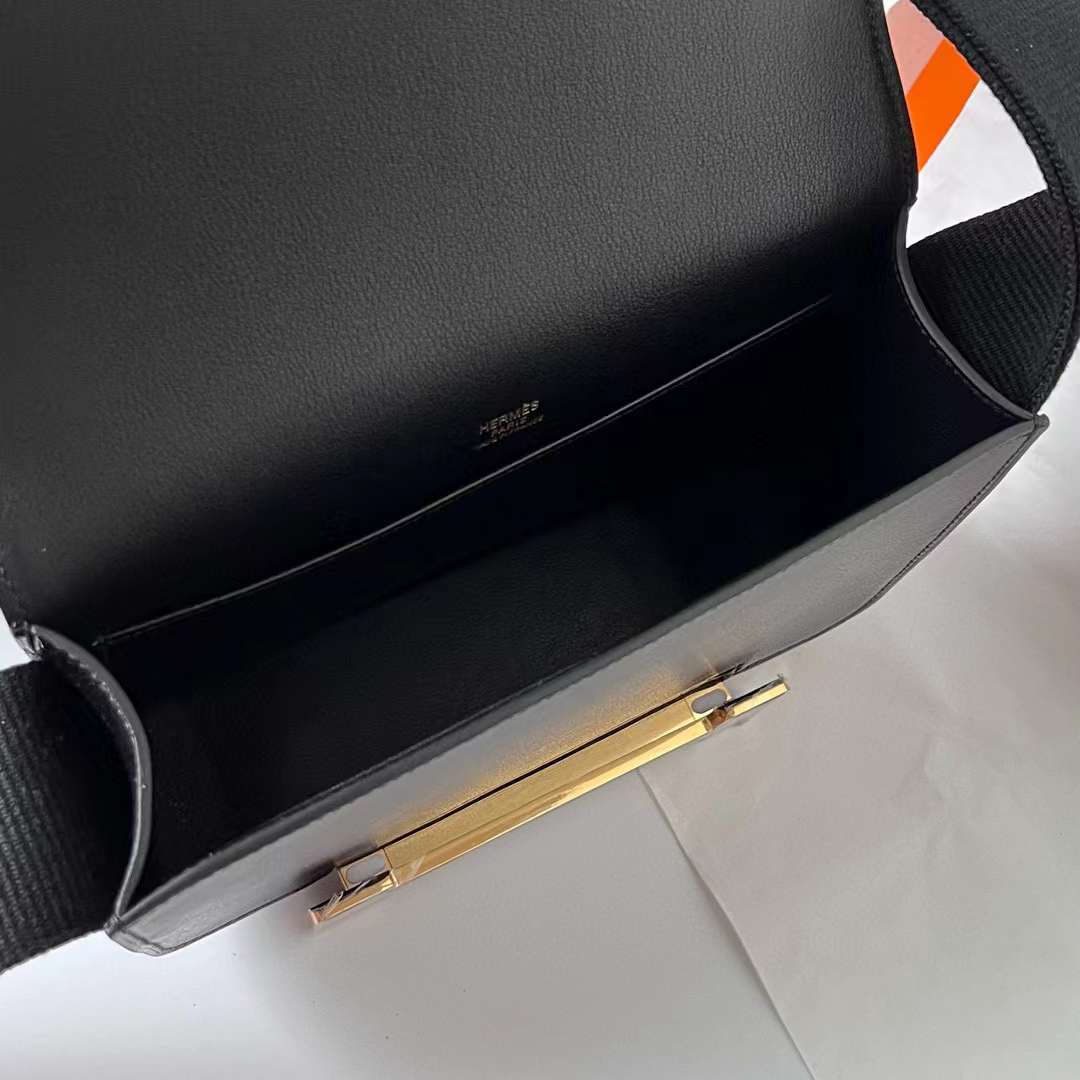 Hermès（爱马仕）Geta Chevre 进口山羊皮 Ck89 黑色 金扣 20cm 全手工蜡线缝制 Ghw