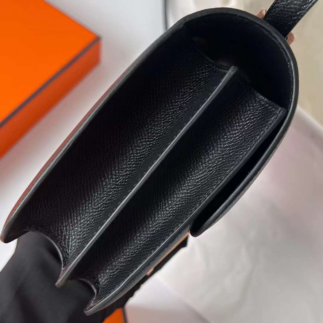 Hermès（爱马仕）Constance 康斯坦斯 Epsom Ck89 黑色 玫瑰金扣 19cm 全手工蜡线缝制 Rghw