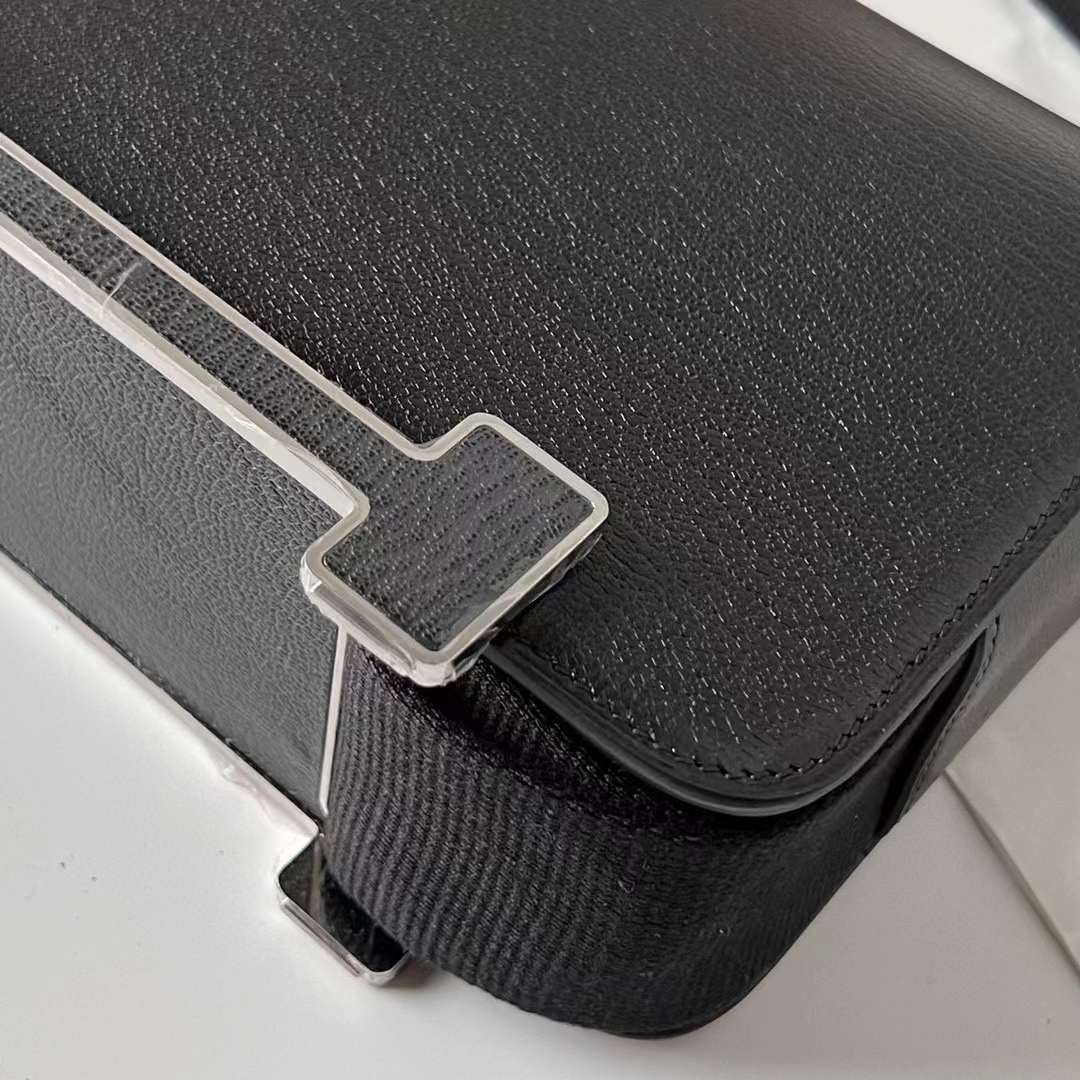 Hermès（爱马仕）Geta Chevre 进口山羊皮 Ck89 黑色 银扣 20cm 全手工蜡线缝制 Phw
