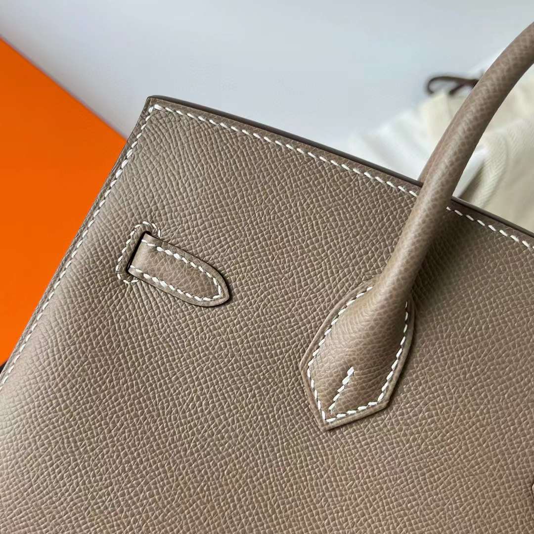 Hermès（爱马仕）Birkin Sellier Epsom Ck18 大象灰 白色走线 银扣 25cm 全手工蜡线缝制 Phw