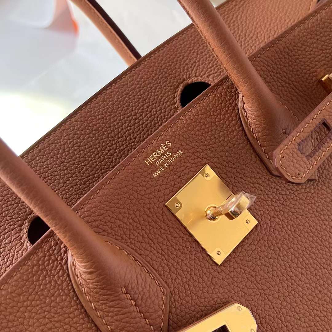 Hermès（爱马仕）Birkin 铂金包 Togo皮 Ck37 金棕色 走本色线 金扣 30cm 全手工蜡线缝制 Ghw