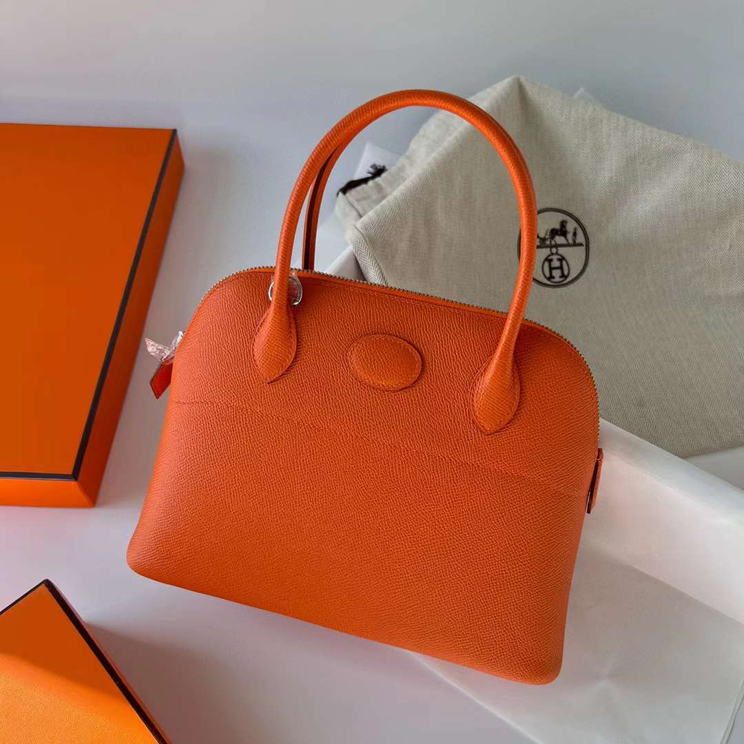 Hermès（爱马仕）Bolide 保龄球包 Epsom Ck93 橙色 银扣 27cm 全手工蜡线缝制 Phw