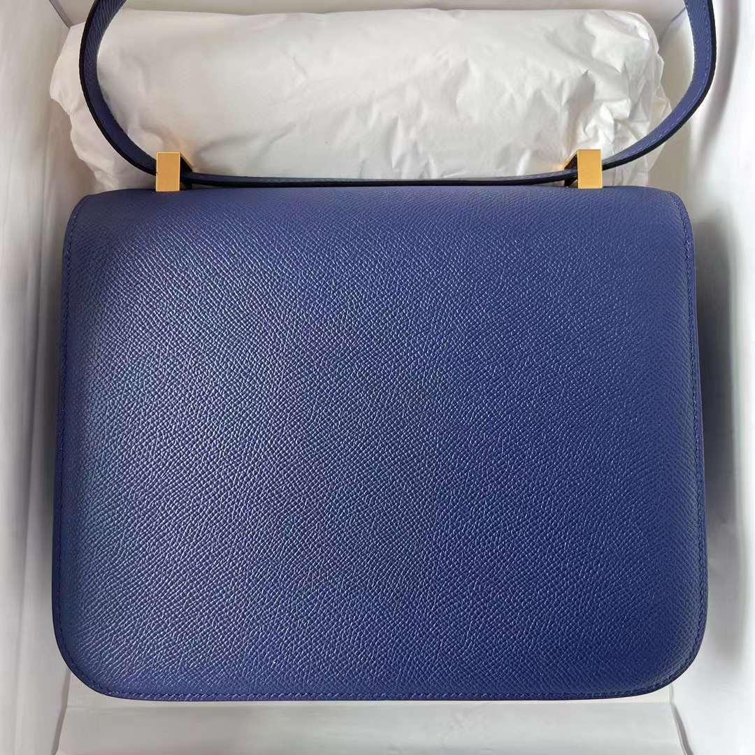 Hermès（爱马仕）Constance 康斯坦斯 Epsom Ck73 宝石蓝 金扣 24cm 全手工蜡线缝制 Ghw