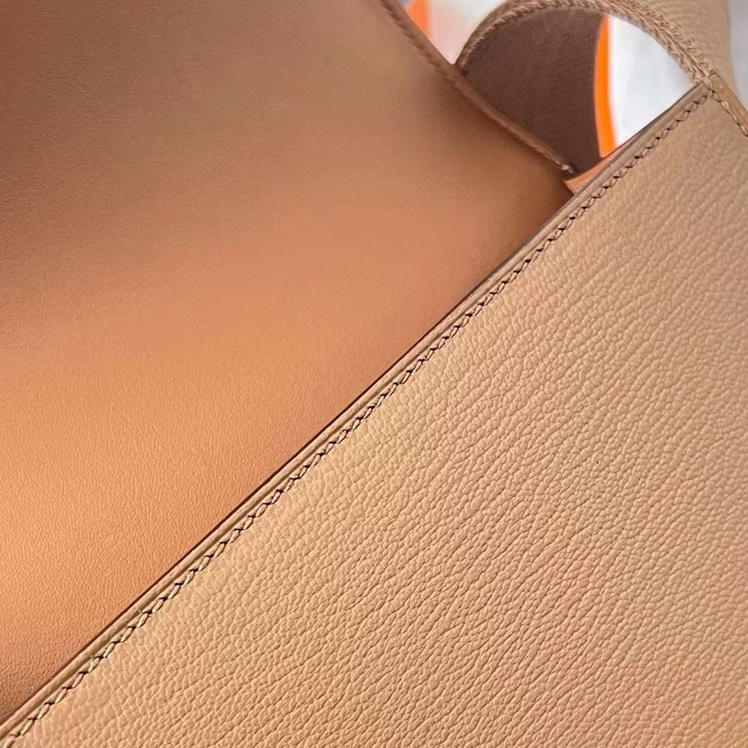 Hermès（爱马仕）Geta Chevre 进口山羊皮 2J 雀木色 金扣 20cm 全手工蜡线缝制 Ghw