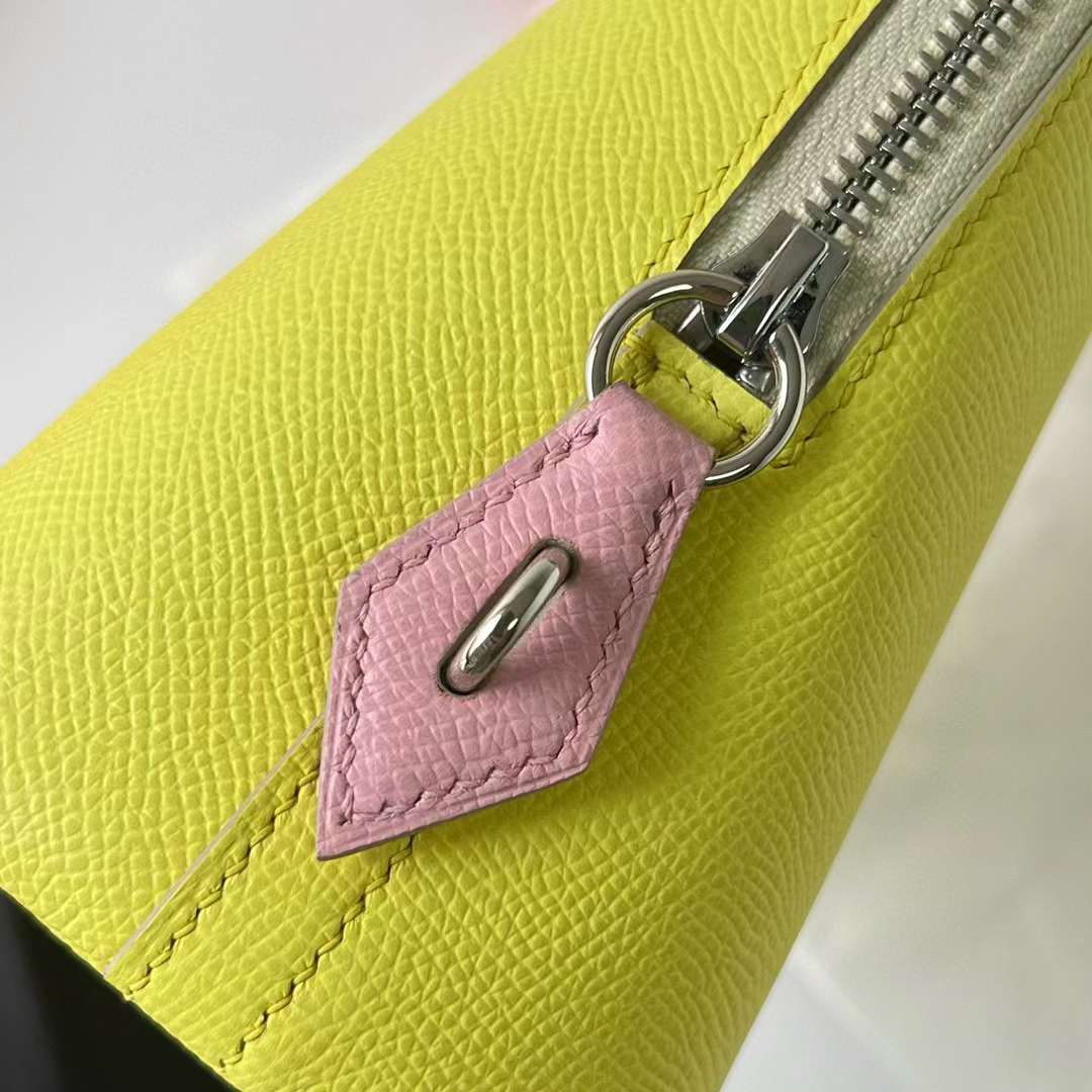 Hermès（爱马仕）Bolide 保龄球包 Epsom 9R 柠檬黄 拼 X9 锦葵紫 拼 Ck10 奶昔白 银扣 25cm 全手工蜡线缝制 Phw