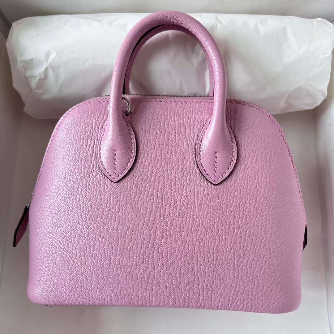 Hermès（爱马仕）Mini Bolide 迷你保龄球 Chevre 进口山羊皮 X9 锦葵紫 银扣 19cm 全手工蜡线缝制 Phw