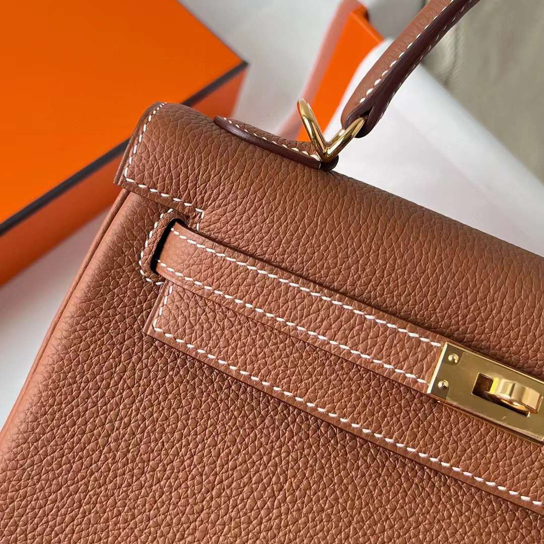 Hermès（爱马仕）Kelly 凯莉包 Togo皮 Ck37 金棕色 金扣 25cm 全手工蜡线缝制 Ghw