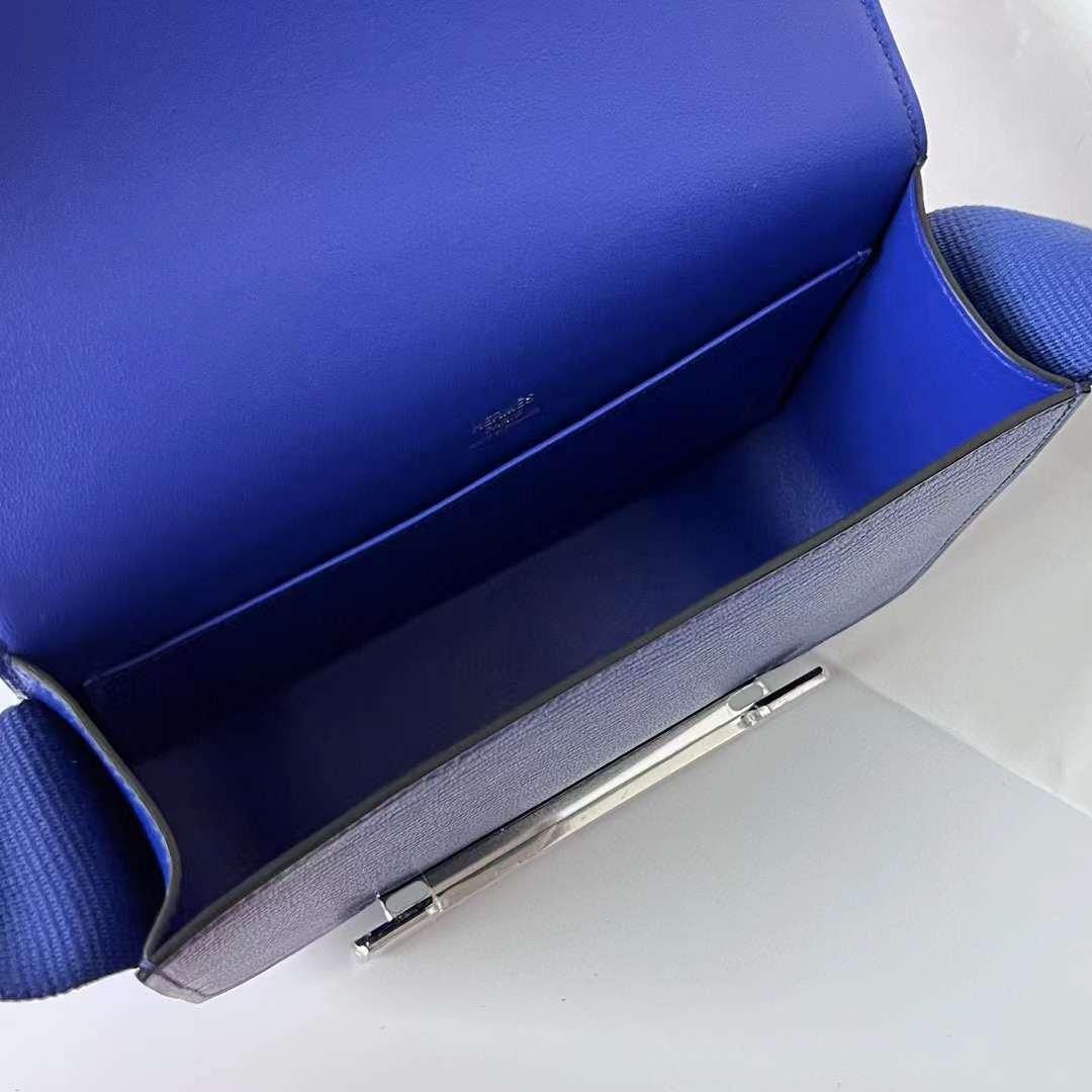 Hermès（爱马仕）Geta Chevre 进口山羊皮 7T 电光蓝 银扣 20cm 全手工蜡线缝制 Phw