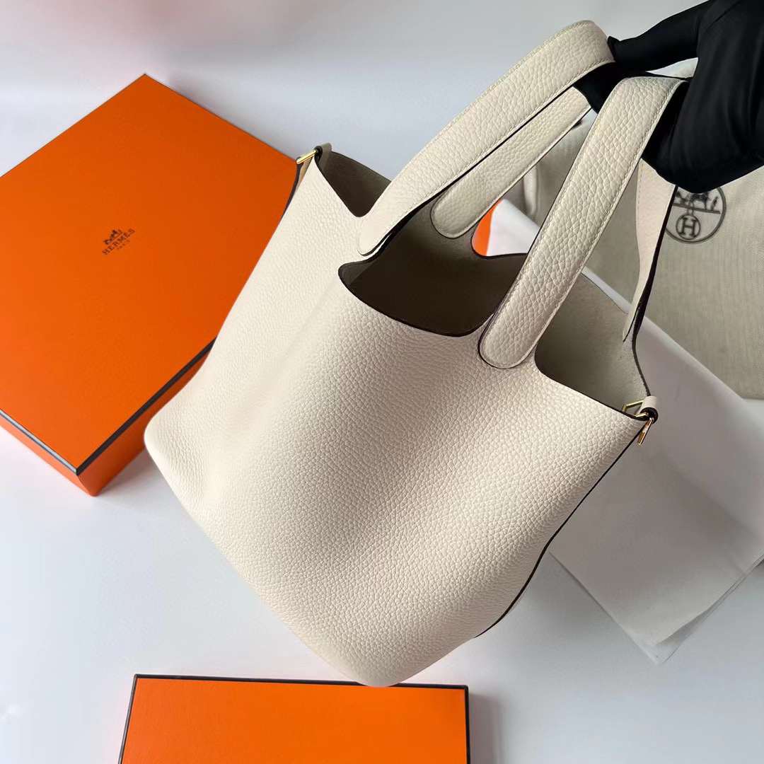 Hermès（爱马仕）Picotin 菜篮子 Clemence（御用原厂进口tc皮）I2 奶油白 金扣 22cm 全手工蜡线缝制 Ghw