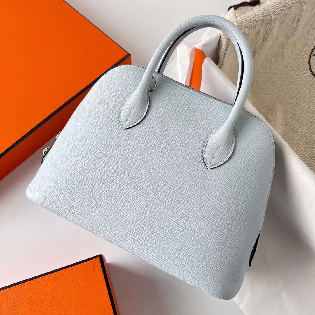 Hermès（爱马仕）Bolide 保龄球包 Epsom T0 雾蓝色 银扣 25cm 全手工蜡线缝制 Phw