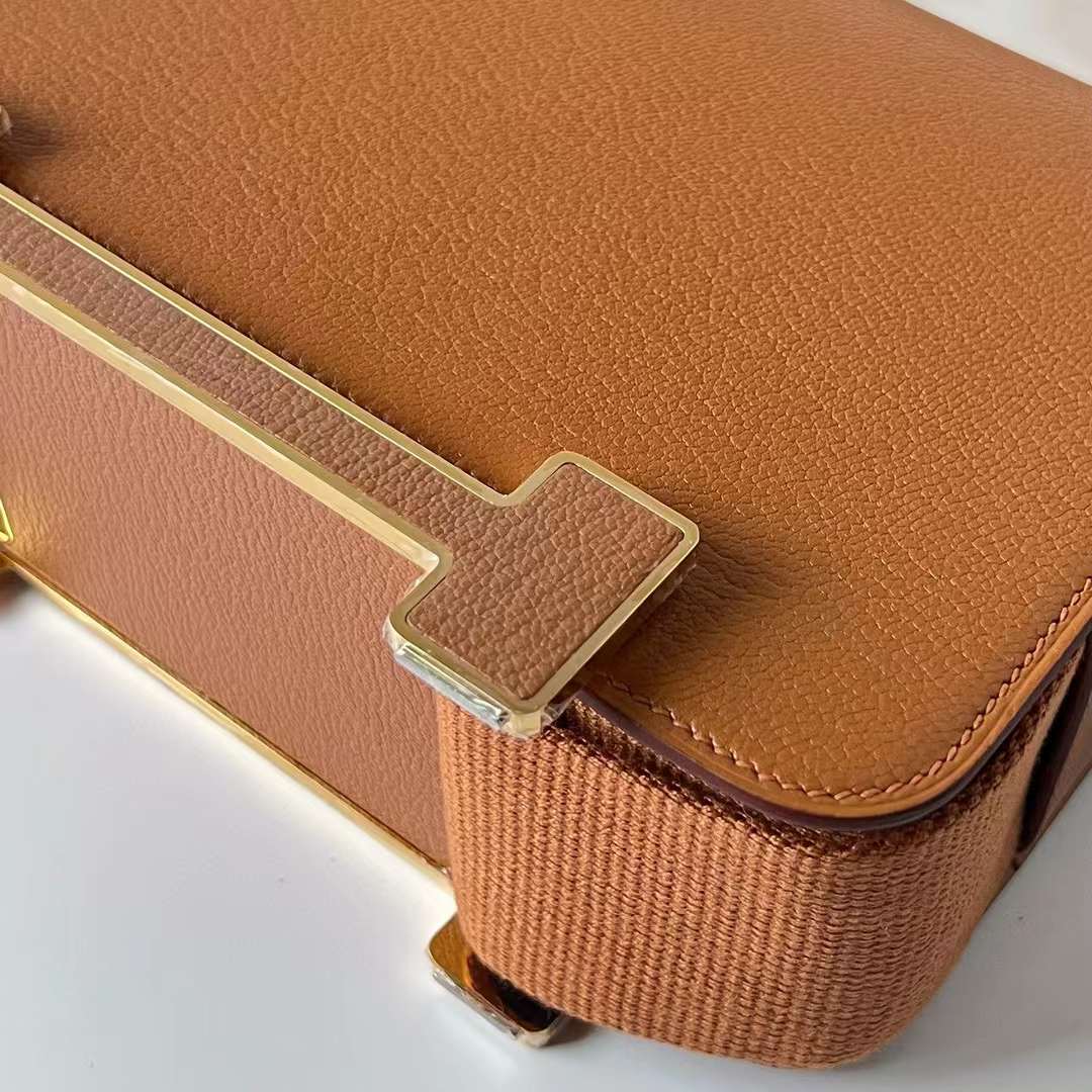 Hermès（爱马仕）Geta Chevre 进口山羊皮 Ck37 金棕色 金扣 20cm 全手工蜡线缝制 Ghw